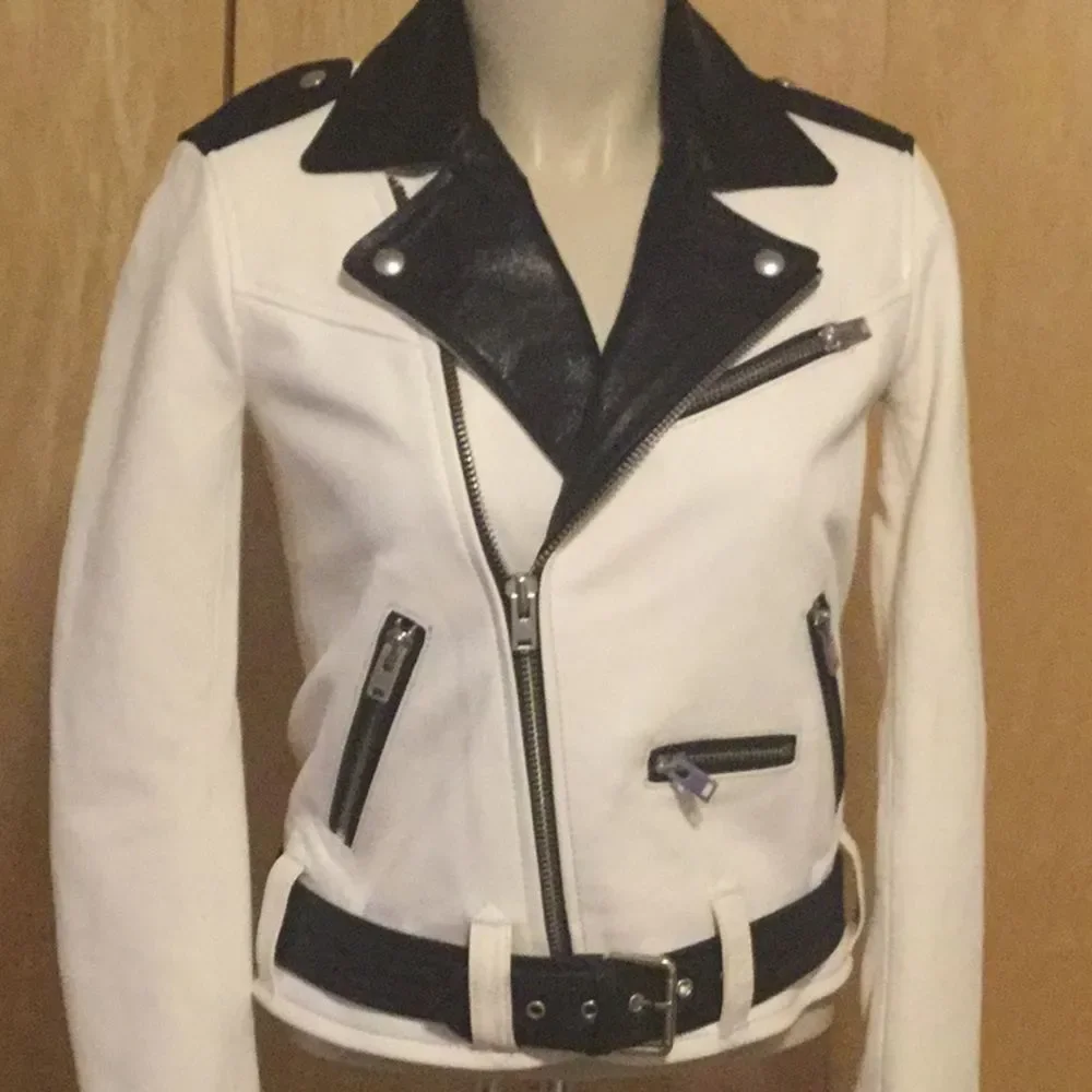 IRO White and Black Yulia Leather Jacket in Ecru - Picture 4 of 16